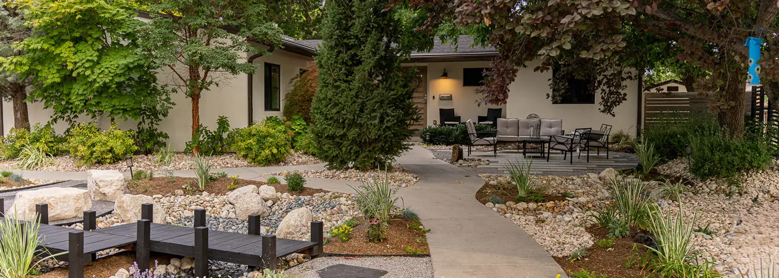house with drought tolerant landscape